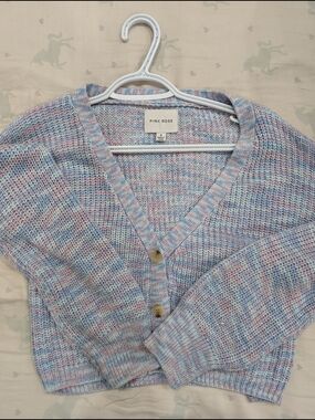 Pink Rose Pastel Multi-Stripe V-Neck Button Cardigan